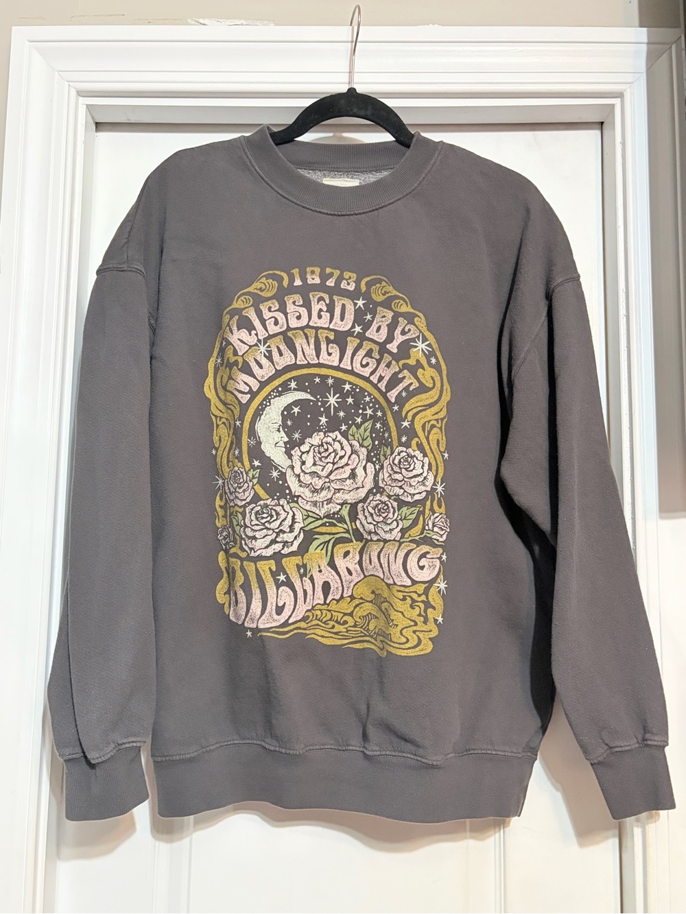 Billabong Gray Crewneck Sweatshirt with Yellow and Pink Floral Graphic